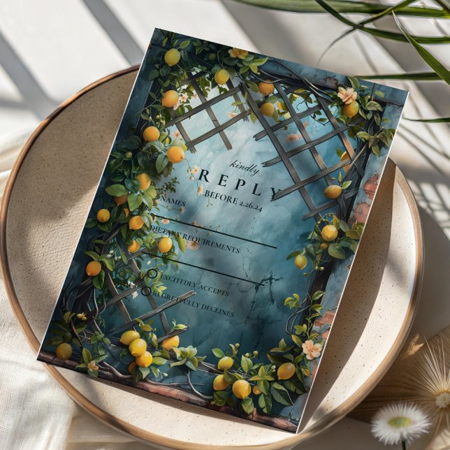 Cartons Réponse Mariage Jardin de Fleurs d'Agrumes Sarcelle (Créateur téléchargé)