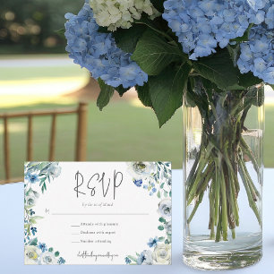 Cartons Réponse Mariage Jardin Floral Blanc Bleu Chic
