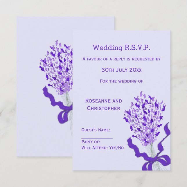 Cartons Réponse Mariage Lavender Blush (Devant / Derrière)