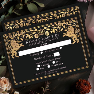 Cartons Réponse Mariage Lion Médiéval Royal Noir