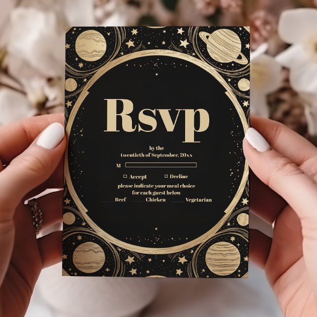 Cartons Réponse Mariage Lune Croissante Or Noir Céleste (Créateur téléchargé)