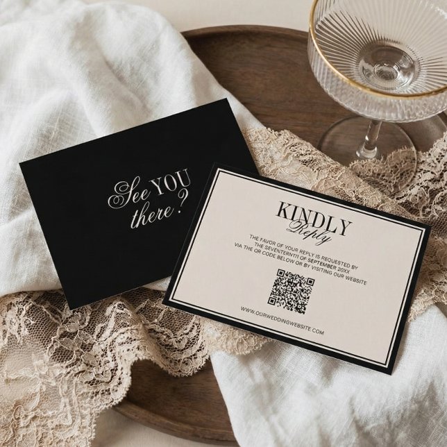 Cartons Réponse Mariage Luxe Classique Argent Noir Crème (Créateur téléchargé)