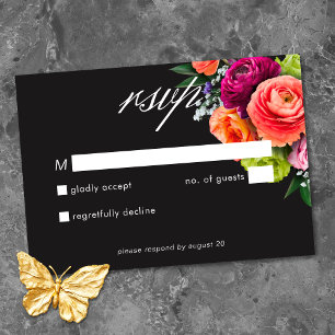 Cartons Réponse Mariage Luxe Floral Vibrant Rose Noir