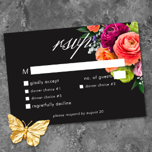 Cartons Réponse Mariage Luxe Floral Vibrant Rose Noir