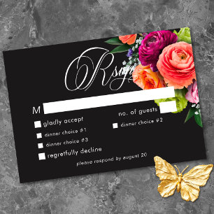 Cartons Réponse Mariage Luxe Floral Vibrant Rose Noir