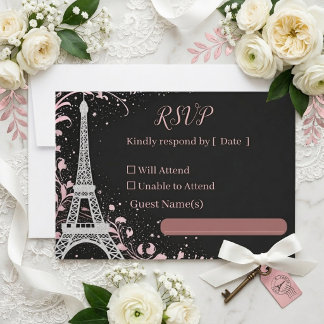Cartons Réponse Mariage Luxueux Parisien Rose Pâle Paillettes Arge