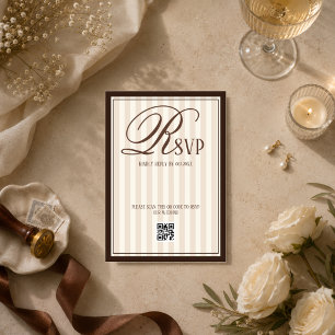 Cartons Réponse Mariage Luxueux Rayé Beige Ivoire