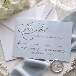 Cartons Réponse Mariage Luxueux Romantique Bleu Brun