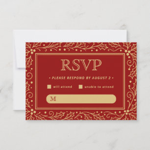 Cartons Réponse Mariage Luxueux Rouge et Or Antique