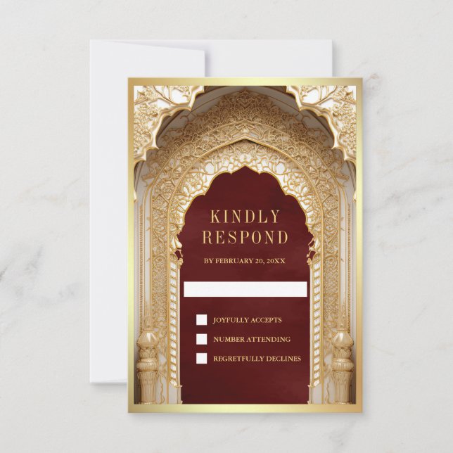 Cartons Réponse Mariage Marron Arch Royal Gold (Devant)
