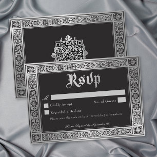 Cartons Réponse Mariage médiéval gothique bleu argent QR