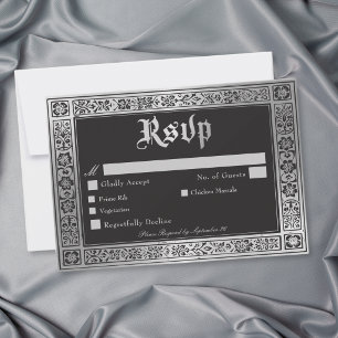 Cartons Réponse Mariage Médiéval Gothique Noir Argent