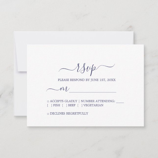 Cartons Réponse Mariage minimal bleu marine chic Script (Devant)