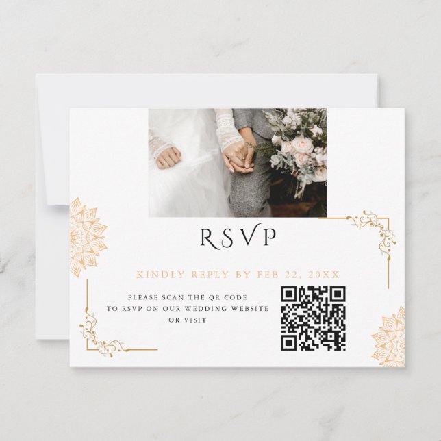 Cartons Réponse Mariage minimaliste blanc marron (Devant)