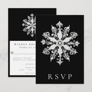 Cartons Réponse Mariage minimaliste de flocon de neige   Black