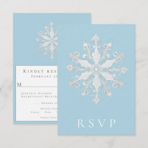 Cartons Réponse Mariage minimaliste de flocon de neige Bleu glac