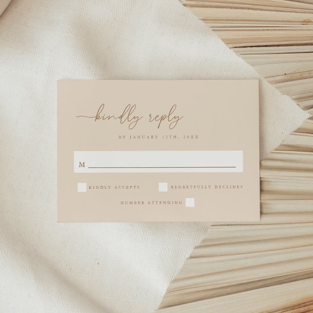 Cartons Réponse Mariage minimaliste écriture beige  (Créateur téléchargé)