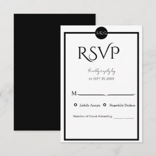 Cartons Réponse Mariage Minimaliste Élégant Noir & Blanc