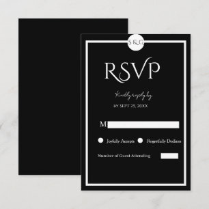Cartons Réponse Mariage Minimaliste Élégant Noir & Blanc