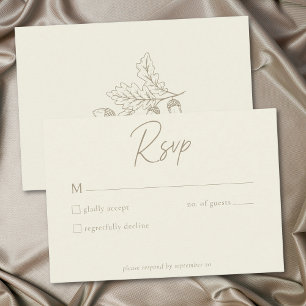 Cartons Réponse Mariage Minimaliste Feuille de Chêne Automne Crème