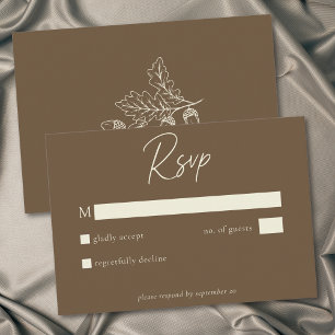 Cartons Réponse Mariage Minimaliste Feuille de Chêne et Gland de C