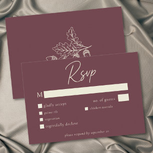 Cartons Réponse Mariage minimaliste feuille de chêne gland automne