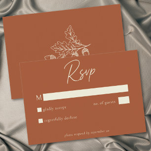 Cartons Réponse Mariage Minimaliste Feuille Gland Terracotta Rouil