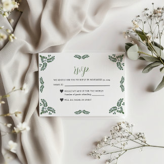 Cartons Réponse Mariage minimaliste floral vert Talavera mexicain