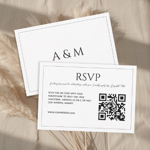 Cartons Réponse Mariage minimaliste moderne blanc code QR noir
