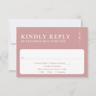 Cartons Réponse Mariage minimaliste moderne monogramme rose poussi