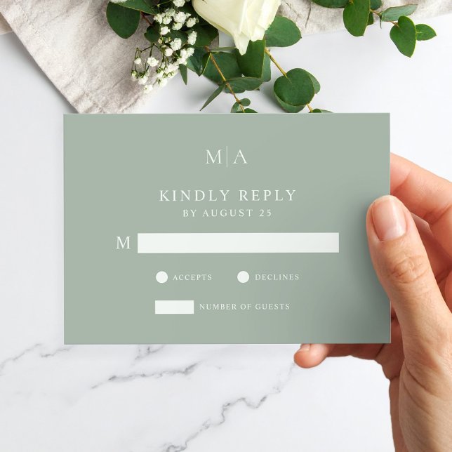 Cartons Réponse Mariage minimaliste moderne Sage Green (Créateur téléchargé)