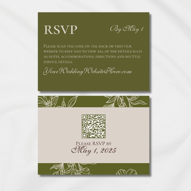 Cartons Réponse Mariage minimaliste moderne vert olive QR (Modern Elegant Mousse Brown Wedding Suite Theme with options to personalize for your special day.)