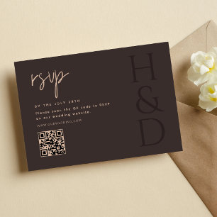 Cartons Réponse Mariage Minimaliste Monogramme Marron Moderne