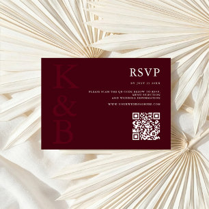 Cartons Réponse Mariage minimaliste monogramme moderne en bordeaux