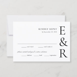 Cartons Réponse Mariage minimaliste monogramme moderne gras