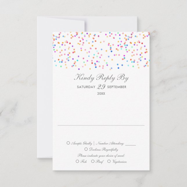 Cartons Réponse Mariage minimaliste Rainbow Confetti (Devant)