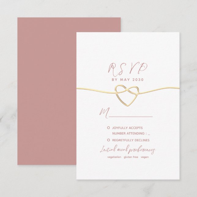 Cartons Réponse Mariage Minimaliste Rose Poussiéreuse (Devant / Derrière)