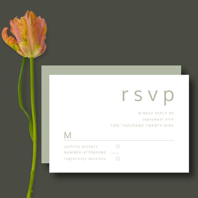 Cartons Réponse Mariage minimaliste Sage Green (Front/Back Minimalist Sage Green Typography Wedding RSVP Card)