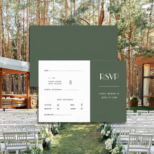 Cartons Réponse Mariage minimaliste scandinave vert mousse foncé