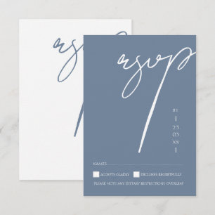 Cartons Réponse Mariage Minimaliste Typographie Script Bleu Poussi