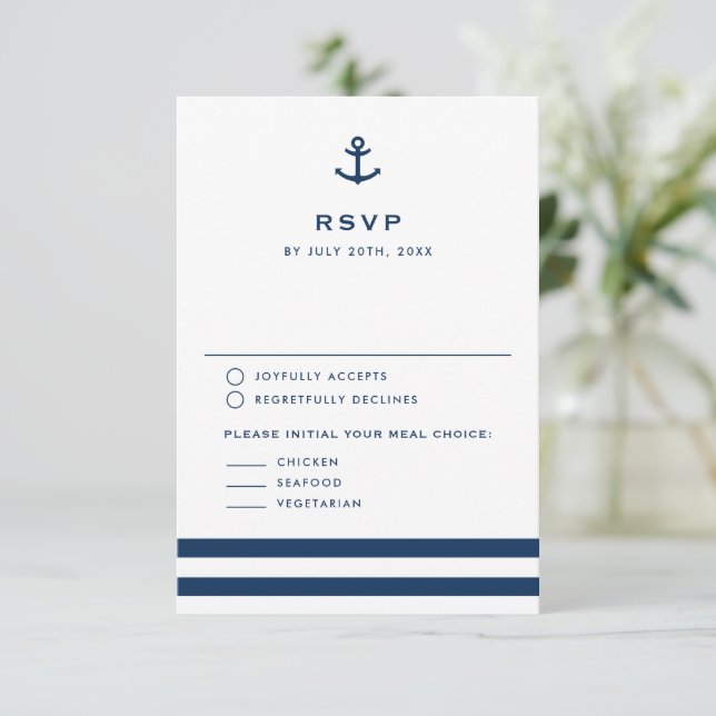 Cartons Réponse Mariage Moderne Ancre Bleu Marine (Debout devant)