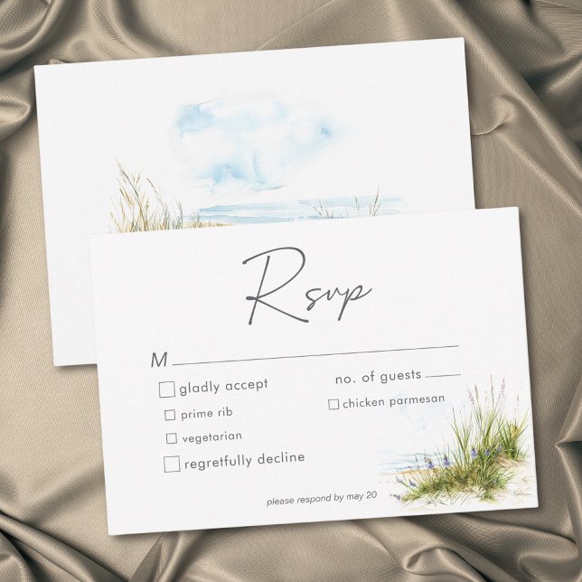 Cartons Réponse Mariage moderne aquarelle plage côtière (Coastal Beach Modern Watercolor Wedding RSVP Card)