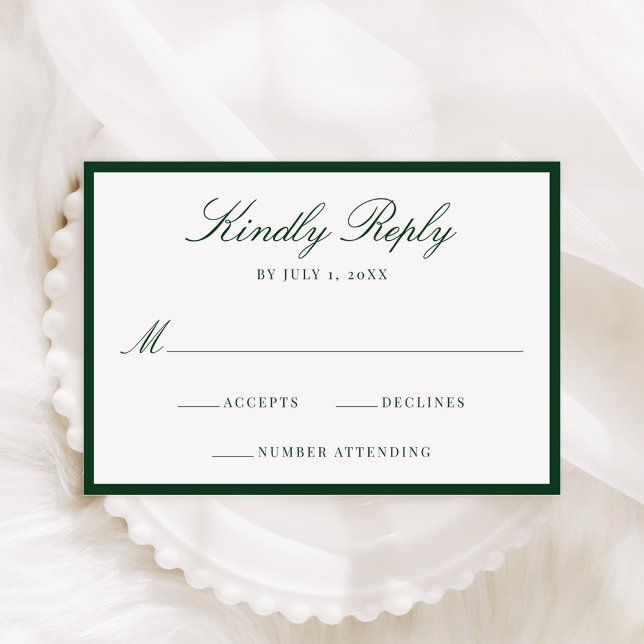 Cartons Réponse Mariage Moderne avec Bordure Verte (Créateur téléchargé)