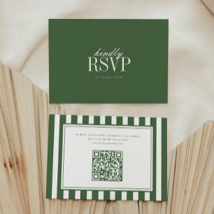 Cartons Réponse Mariage moderne avec code QR rayé vert foncé