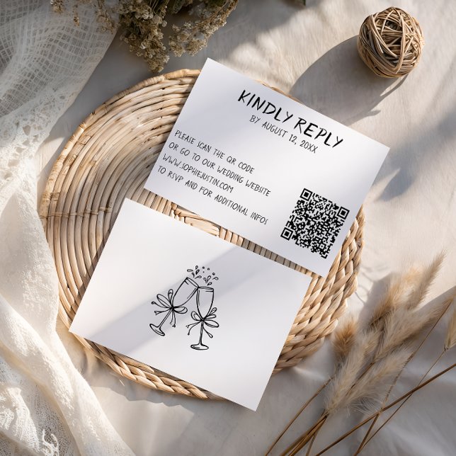 Cartons Réponse Mariage moderne avec QR Code noir et blanc (Créateur téléchargé)