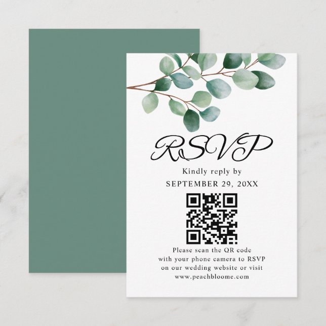 Cartons Réponse Mariage moderne avec verdure d'eucalyptus (Devant / Derrière)