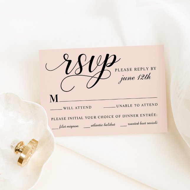 Cartons Réponse Mariage moderne Blush et Black Script (Créateur téléchargé)