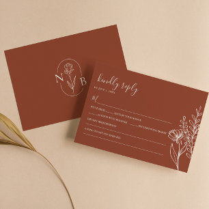 Cartons Réponse Mariage Moderne Boho Floral Terracotta Orange Brûl