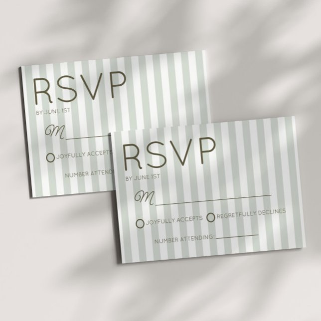Cartons Réponse Mariage Moderne Côté Sage Vert Rayures (Créateur téléchargé)