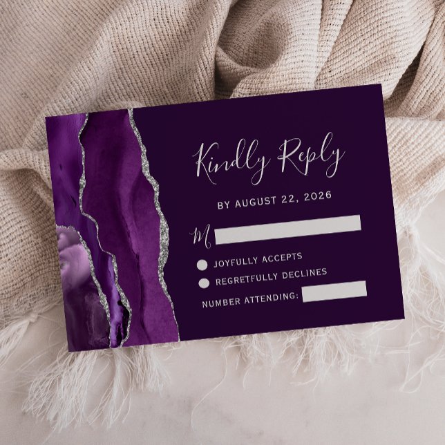 Cartons Réponse Mariage Moderne Deep Purple Agate Argent (Créateur téléchargé)